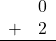Rendered by QuickLaTeX.com \begin{array}{rr} & 0 \\ + & 2 \\ \hline \end{array}